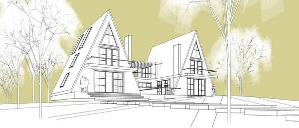 Townhouse Architectonische Schets Illustratie — Stockfoto