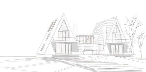 Radhus Arkitektonisk Skiss Illustration — Stockfoto