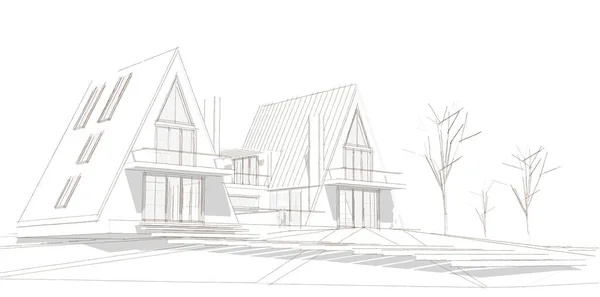 Maison Ville Esquisse Architecturale Illustration — Photo