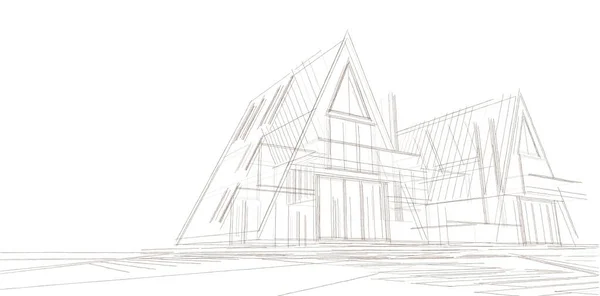 タウンハウスの建築スケッチ3Dイラスト — ストック写真