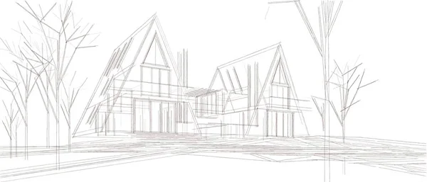 Townhouse Architectural Sketch Illustration — Stock Photo, Image