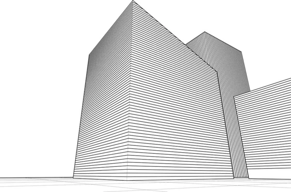 抽象建築3Dイラストスケッチ — ストックベクタ