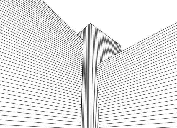 抽象建築3Dイラストスケッチ — ストックベクタ