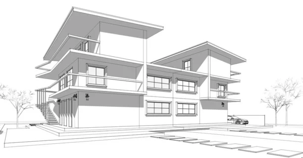 Townhouse Architectural Sketch Illustration — Stock Photo, Image