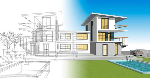 Kamienica Architektoniczny Szkic Ilustracja — Zdjęcie stockowe