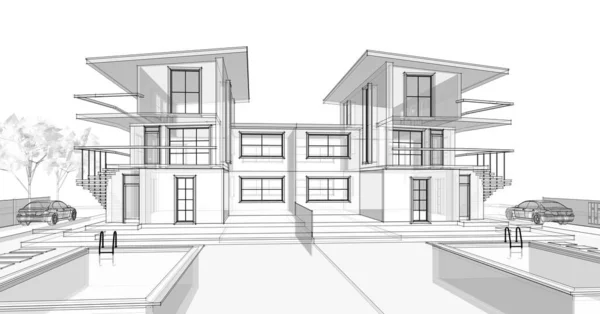 Townhouse Architectural Sketch Illustration — Stock Photo, Image