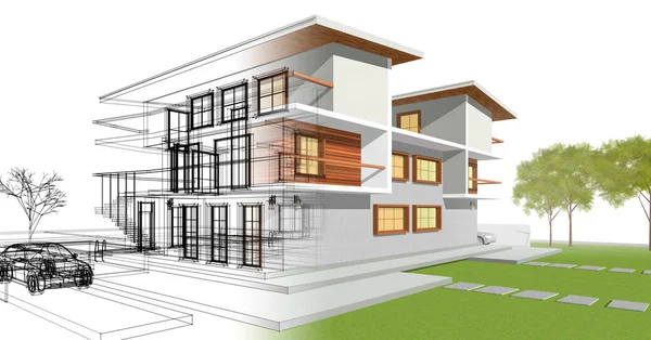 Stadthaus Architektonische Skizze Illustration — Stockfoto