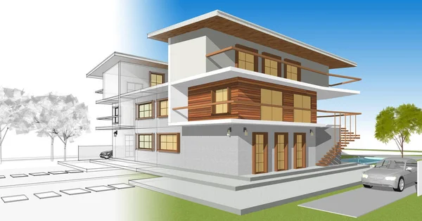 Townhouse Architectural Sketch Illustration — Stock Photo, Image