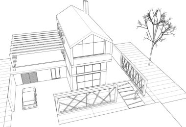 ev mimarisi çizimi 3d illüstrasyon