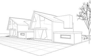 Kasaba evleri mimari taslak 3D illüstrasyon