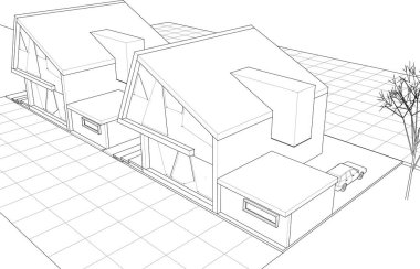 Kasaba evleri mimari taslak 3D illüstrasyon