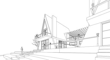 Kasaba evleri mimari taslak 3D illüstrasyon