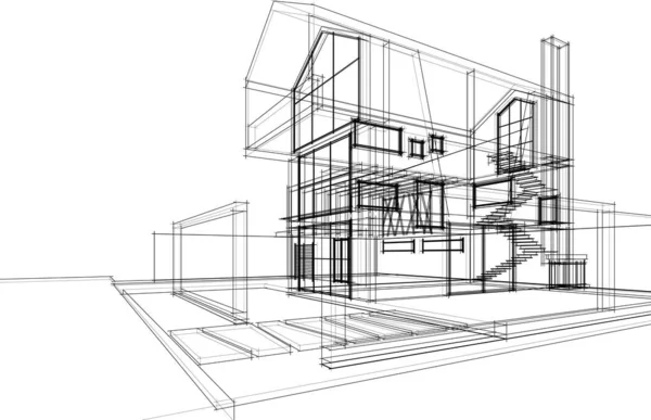 房屋建筑草图3D插图 — 图库矢量图片