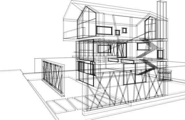 房屋建筑草图3D插图 — 图库矢量图片