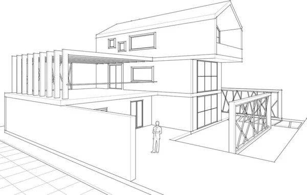 家の建築スケッチ3Dイラスト — ストックベクタ