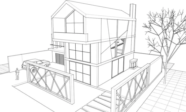 Maison Architecture Croquis Illustration — Image vectorielle