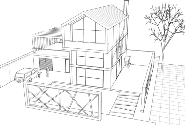 Архитектурный Эскиз Дома Иллюстрация — стоковый вектор