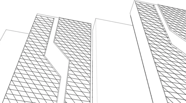 抽象建築3Dイラストスケッチ — ストックベクタ