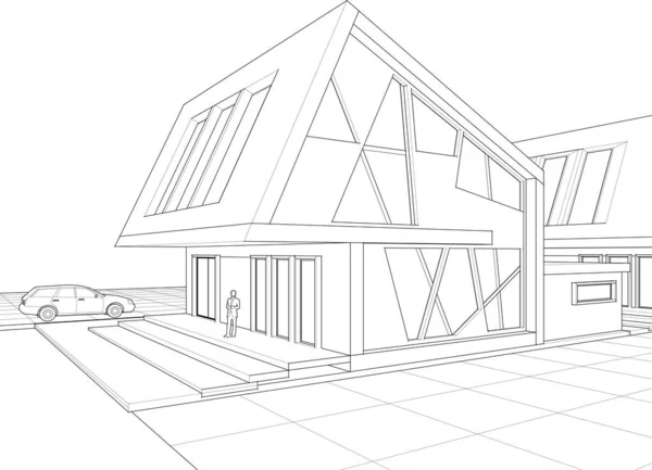 Radhus Arkitektonisk Skiss Illustration — Stock vektor