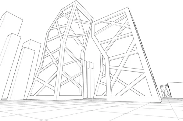 抽象建筑3D示意图 — 图库矢量图片