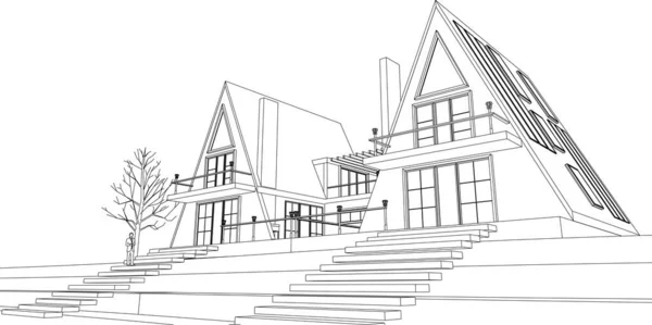 Sorházak Építészeti Vázlat Illusztráció — Stock Vector