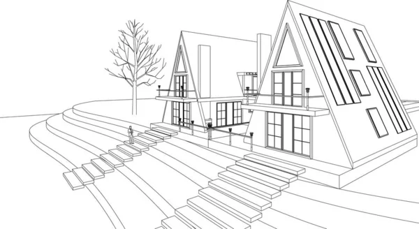 Townhouses Architectural Sketch Illustration — Stock Vector