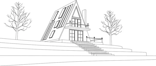 Reihenhäuser Architektonische Skizze Illustration — Stockvektor