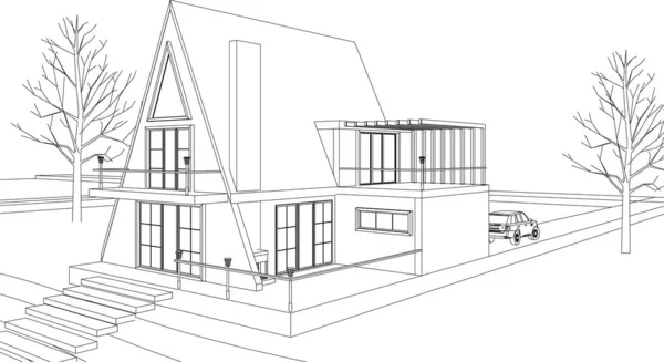 Kasaba evleri mimari taslak 3D illüstrasyon