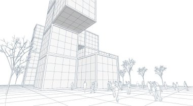 şehir meydanı modern soyut mimari 3D illüstrasyon