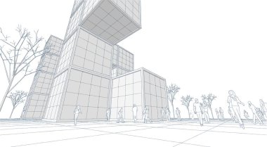 şehir meydanı modern soyut mimari 3D illüstrasyon