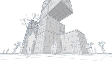 şehir meydanı modern soyut mimari 3D illüstrasyon