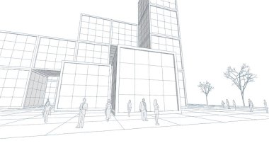 şehir meydanı modern soyut mimari 3D illüstrasyon