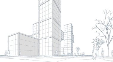 şehir meydanı modern soyut mimari 3D illüstrasyon