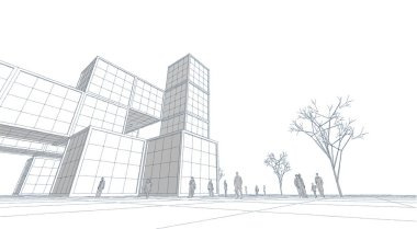 şehir meydanı modern soyut mimari 3D illüstrasyon