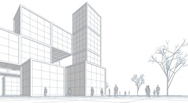 şehir meydanı modern soyut mimari 3D illüstrasyon