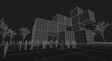 şehir meydanı modern soyut mimari 3D illüstrasyon