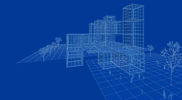 Stadsplein Moderne Abstracte Architectuur Illustratie — Stockfoto