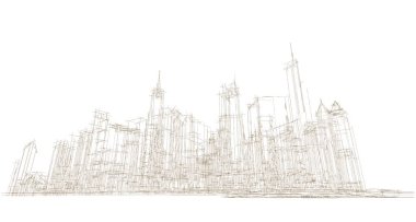 Modern şehir panoraması 3D illüstrasyon