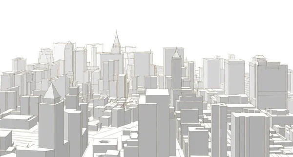 现代城市全景3D插图 — 图库照片