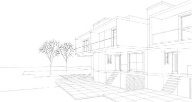 Kasaba mimarisi çizimi 3D illüstrasyon