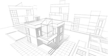 Modern ev çizimi 3d illüstrasyon