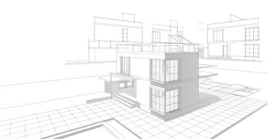 Modern ev çizimi 3d illüstrasyon