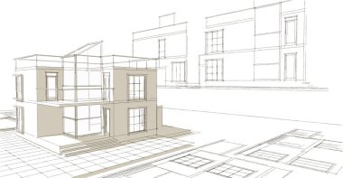 Modern ev çizimi 3d illüstrasyon