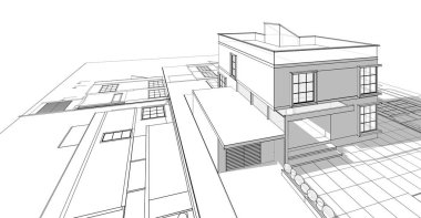 Modern ev çizimi 3d illüstrasyon