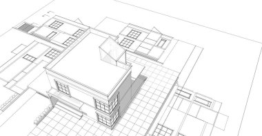 Modern ev çizimi 3d illüstrasyon