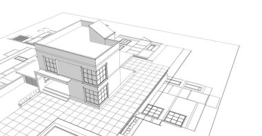 Modern ev çizimi 3d illüstrasyon