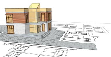 Modern ev çizimi 3d illüstrasyon