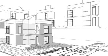 Modern ev çizimi 3d illüstrasyon