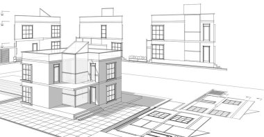 Modern ev çizimi 3d illüstrasyon