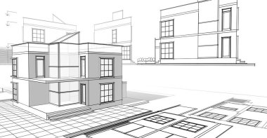 Modern ev çizimi 3d illüstrasyon